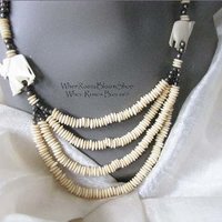 Carved Bead and Silver Elephant Necklace Vintage Statemen Ethnic Safari Africa Boho Minimalist Retro Tribal 60s 70s  WhenRosesBloom