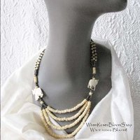 Carved Bead and Silver Elephant Necklace Vintage Statemen Ethnic Safari Africa Boho Minimalist Retro Tribal 60s 70s  WhenRosesBloom