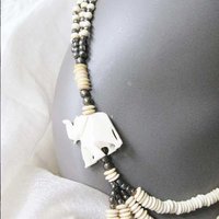 Carved Bead and Silver Elephant Necklace Vintage Statemen Ethnic Safari Africa Boho Minimalist Retro Tribal 60s 70s  WhenRosesBloom
