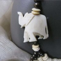 Carved Bead and Silver Elephant Necklace Vintage Statemen Ethnic Safari Africa Boho Minimalist Retro Tribal 60s 70s  WhenRosesBloom
