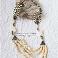 Carved Bead and Silver Elephant Necklace Vintage Statemen Ethnic Safari Africa Boho Minimalist Retro Tribal 60s 70s  WhenRosesBloom