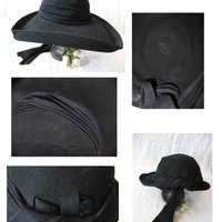 Vintage Black Hat Picture Hat  Katharine Hepburn Society Girl Mid Century Hollywood Glamour Retro Party Boho Cosplay WhenRosesBloom