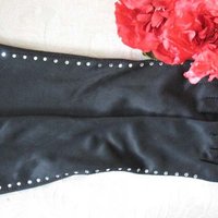 Black Gloves Sz 7.5 Rhinestone Elegant Vintage Hollywood Glamour Mid Century Cocktail Party Lady Mary Downton Marilyn Monroe WhenRosesBloom
