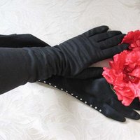 Black Gloves Sz 7.5 Rhinestone Elegant Vintage Hollywood Glamour Mid Century Cocktail Party Lady Mary Downton Marilyn Monroe WhenRosesBloom