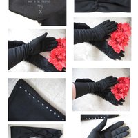 Black Gloves Sz 7.5 Rhinestone Elegant Vintage Hollywood Glamour Mid Century Cocktail Party Lady Mary Downton Marilyn Monroe WhenRosesBloom