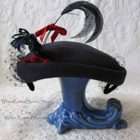 Blue Hat Fascinator Kate Middleton Princess Diana Style Hat Vintage Fashion Statement feathers Pancake Hat Like New 1940-50  WhenRosesBloom