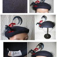 Blue Hat Fascinator Kate Middleton Princess Diana Style Hat Vintage Fashion Statement feathers Pancake Hat Like New 1940-50  WhenRosesBloom