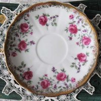 Teacup Footed Pink Chintz Roses Trimont Japan Vintage Elegant Mid Century Tea Gift Victoria Downton Tea Cottage Shabby Chic WhenRosesBloom