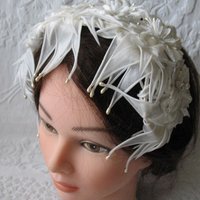 Vintage White Hat Bridal Ballerina Fascinator Hat Band  Headpiece Wedding Style Audrey Hepburn  Mid Century Retro Tea Party WhenRosesBloom