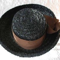 Vintage Black Hat Summer Straw Mid Century Retro Party Tea Party Garden Party That Girl  60s Style Retro English Breton WhenRosesBloom