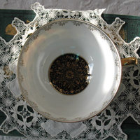 Vintage Teacup Footed Yellow Roses Black Gold Japan Mid Century TeaTime Gift Downton Abbey Tea Farmhouse Cottage Shabby Chic WhenRosesBloom