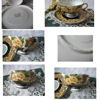 Vintage Teacup Footed Yellow Roses Black Gold Japan Mid Century TeaTime Gift Downton Abbey Tea Farmhouse Cottage Shabby Chic WhenRosesBloom
