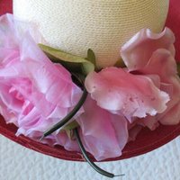 Vintage Hat Roses Pink White Garden Party Downton Abbey Classic Tea Party Wedding Elegant Straw Kentucky Derby Hat New York WhenRosesBloom