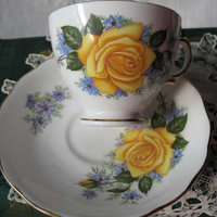 Vintage Tea Cup Yellow Roses English Bone China Retro Classic TeaTime Gift Mid Century Shabby Chic Downton Abbey Style WhenRosesBloom