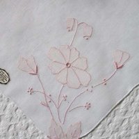 Vintage Madeiera Hanky Wedding Keepsake Remembrance 1st Communion Classic Pink Floral Handkerchief NOS FREE Ship  US  WhenRosesBloom