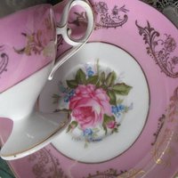 Vintage Tea Cup Pink Rose Footed Royal Halsey Gold Japan Downton TeaTime Gift Cottage Shabby Chic Mid Century Tea Style  WhenRosesBloom