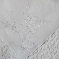Vintage White Hanky Madeira Rose Wedding Keepsake Remembrance Heirloom Embroidery Classic Gift  Heirloom Linen Free Ship  US  WhenRosesBloom