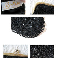 Black Beaded Purse Evening Purse Vintage Mid Century Retro Classic  Glamour Dance Cocktail Party Steampunk WhenRosesBloom