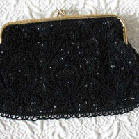 Black Beaded Purse Evening Purse Vintage Mid Century Retro Classic  Glamour Dance Cocktail Party Steampunk WhenRosesBloom