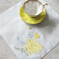 Vintage Hanky Yellow Rose Wedding Madeira Keepsake Remembrance Antique Linen Heirloom Needlework Hankerchief  Free Ship  US  WhenRosesBloom
