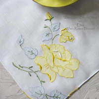 Vintage Hanky Yellow Rose Wedding Madeira Keepsake Remembrance Antique Linen Heirloom Needlework Hankerchief  Free Ship  US  WhenRosesBloom