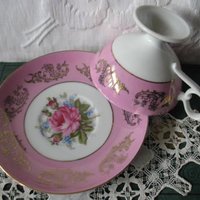 Vintage Tea Cup Pink Rose Footed Royal Halsey Gold Japan Downton TeaTime Gift Cottage Shabby Chic Mid Century Tea Style  WhenRosesBloom