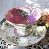 Vintage Footed  Tea Cup Pink Pearl Wild Roses MOP Made Japan Downton TeaTime Gift Cottage Shabby Chic Mid Century Tea Style WhenRosesBloom