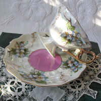 Vintage Footed  Tea Cup Pink Pearl Wild Roses MOP Made Japan Downton TeaTime Gift Cottage Shabby Chic Mid Century Tea Style WhenRosesBloom