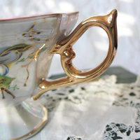 Vintage Footed  Tea Cup Pink Pearl Wild Roses MOP Made Japan Downton TeaTime Gift Cottage Shabby Chic Mid Century Tea Style WhenRosesBloom