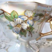 Vintage Footed  Tea Cup Pink Pearl Wild Roses MOP Made Japan Downton TeaTime Gift Cottage Shabby Chic Mid Century Tea Style WhenRosesBloom