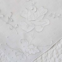 Vintage White Hanky Madeira Rose Wedding Keepsake Remembrance Heirloom Embroidery Classic Gift  Heirloom Linen Free Ship  US  WhenRosesBloom