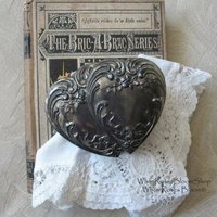 Vintage Silver Jewelry Box Double Heart Embossed Pattern Ornate Floral Pattern Art Nouveau Romantic Gift  Dainty Footed Box WhenRosesBloom