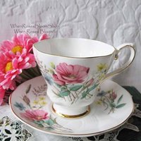 Tea Cup Pink Blue Flower English Bone China Vintage Retro Tea Gift Dainty Mid Century Cottage Farmhouse Shabby Chic WhenRosesBloom