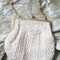 Vintage Purse White  Beaded Formal Evening Handbag 1960s Wedding Tea Party Deubutante Classic Bridal Womens's Accessories WhenRosesBloom