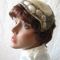 Vintage Hat 1920s Wedding Bridal Headpiece Fascinator Tea Party Cocktail  Gatsby Cosplay White Silver Beadwork Art Deco When Roses Bloom