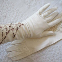 Vintage White Italian Leather Matinee Gloves Retro Wedding Bride Tea NOS Downton Titanic Jane Austen Cosplay Free Ship  US When Roses Bloom