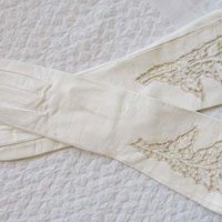 Vintage White Italian Leather Matinee Gloves Retro Wedding Bride Tea NOS Downton Titanic Jane Austen Cosplay Free Ship  US When Roses Bloom