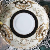 Vintage Tea Cup Footed Black Gold Japan Royal Sealy Downton Elegant Steampunk Cosplay Gentlemens  Tea Birthday Shower Gift WhenRosesBloom