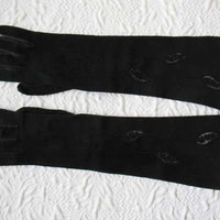 Vintage Gloves Black French Leather Matinee Elegant Mid Century Style Lady Mary Steampunk Goth Cosplay  Free Ship USA   WhenRosesBloom