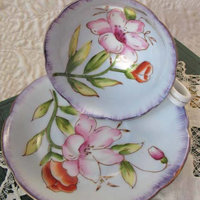 Vintage Tea Cup Blue Floral Footed Japan Downton Tea Cottage Shabby Chic Mid Century Tea Birthday Shower Girlfriend Wife Gift WhenRosesBloom