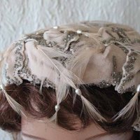 Vintage Bridal Wedding Cocktail Hat Fascinator Toque Eggshell 1950's New Elegant Looking style  Mid Century  Retro Party WhenRosesBloom