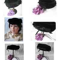 Vintage Hat Black Pill Box Bell Hop Elegant Mid Century 1950s Velvet hat Steampunk Fascinator Kate Middleton Style  Hat  WhenRosesBloom