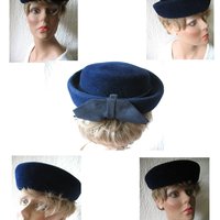 Vintage Hat Blue Wool Toque Sailor Bubble Classic Elegant 1950-60s Cosplay Mid Century Mod French schoolgirl Audrey Hepburn  WhenRosesBloom