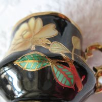 Vintage Tea Cup Black Yellow Rose Footed Japan Tea Gift Steampunk Cosplay Gentleman Tea  Victoria Downton Cottage Shabby Chic WhenRosesBloom