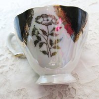 Vintage Tea Cup Footed Black Gold Japan Downton Elegant Steampunk Gentlemen's Tea Retro Man's Woman's Birthday Shower Gift WhenRosesBloom