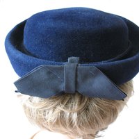 Vintage Hat Blue Wool Toque Sailor Bubble Classic Elegant 1950-60s Cosplay Mid Century Mod French schoolgirl Audrey Hepburn  WhenRosesBloom