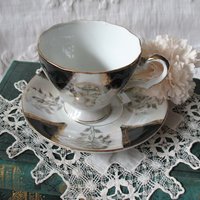 Vintage Tea Cup Footed Black Gold Japan Downton Elegant Steampunk Gentlemen's Tea Retro Man's Woman's Birthday Shower Gift WhenRosesBloom