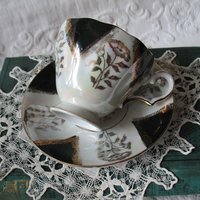 Vintage Tea Cup Footed Black Gold Japan Downton Elegant Steampunk Gentlemen's Tea Retro Man's Woman's Birthday Shower Gift WhenRosesBloom