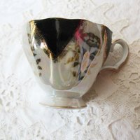 Vintage Tea Cup Footed Black Gold Japan Downton Elegant Steampunk Gentlemen's Tea Retro Man's Woman's Birthday Shower Gift WhenRosesBloom