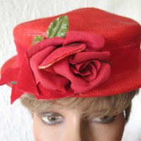 Vintage Hat Red Straw Rose Quaint Style Classic Topper Sailor Tailored Elegant Tea Cosplay Hat Downton Abbey Style  WhenRosesBloom